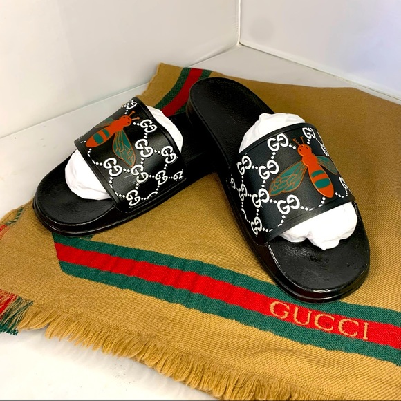 Gucci | Shoes | Gucci Black Bee Print Slides Size 42 Eur885 Us | Poshmark